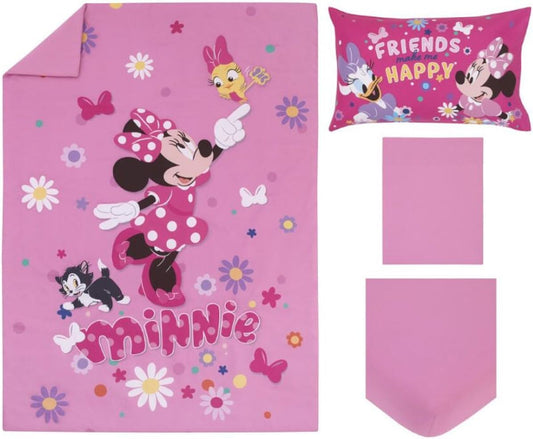 Disney Minnie Mouse "Friends Make Me Happy" 4-Piece Toddler Bedding Set, Pink