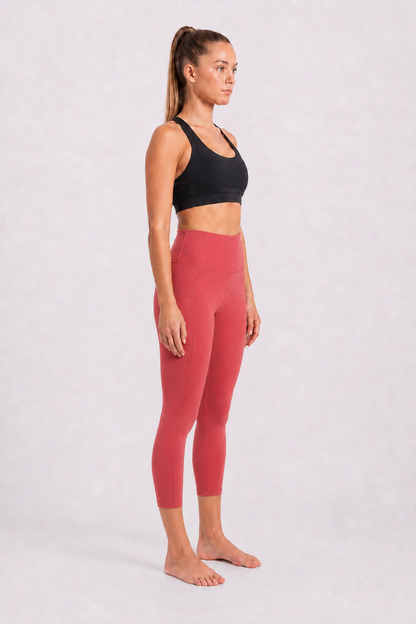 New York Laundry Women's 7/8 High-Waisted Leggings with Side Pockets, Coral Pink / Dusty Rose