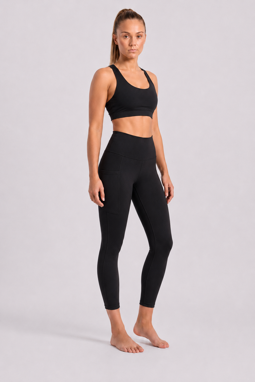 New York Laundry Women's 7/8 High-Waisted Leggings with Side Pockets, Jet Black
