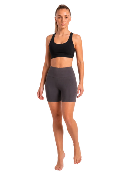New York Laundry Women's 7-Inch High-Waisted Biker Shorts with Side Pockets, Charcoal Grey