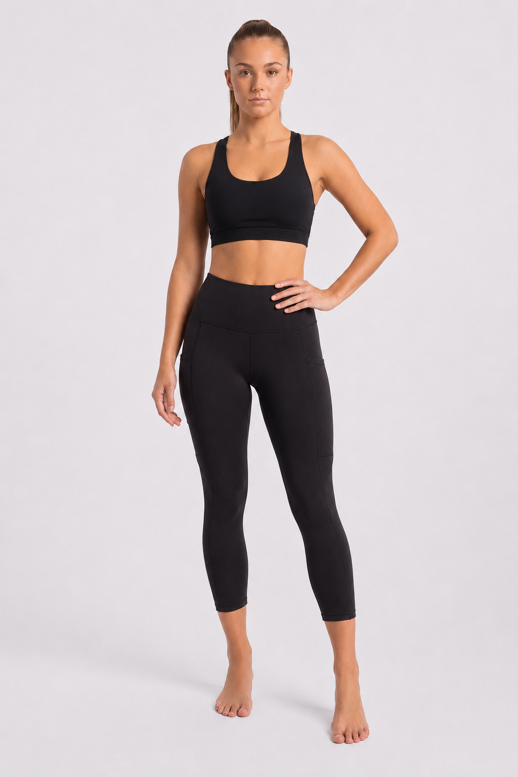 New York Laundry Women's High-Waisted Full Length Leggings with Side Pockets, Jet Black