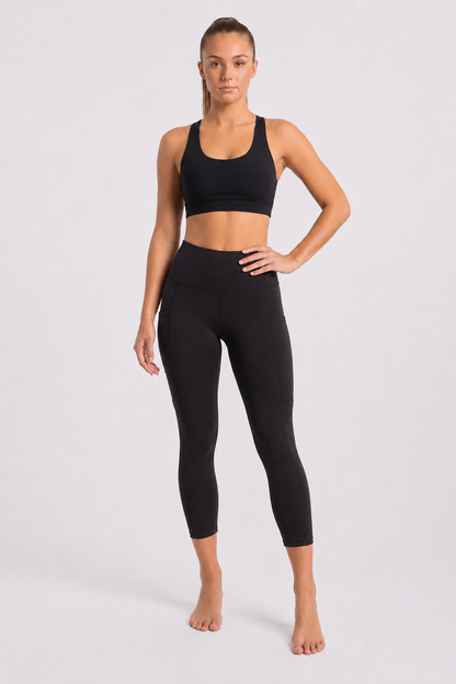 New York Laundry Women's High-Waisted Full Length Leggings with Side Pockets, Jet Black