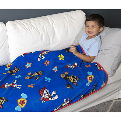 PAW Patrol Plush Toddler Blanket, 40x50 Chase & Marshall Allover Print Fleece Throw, Royal Blue