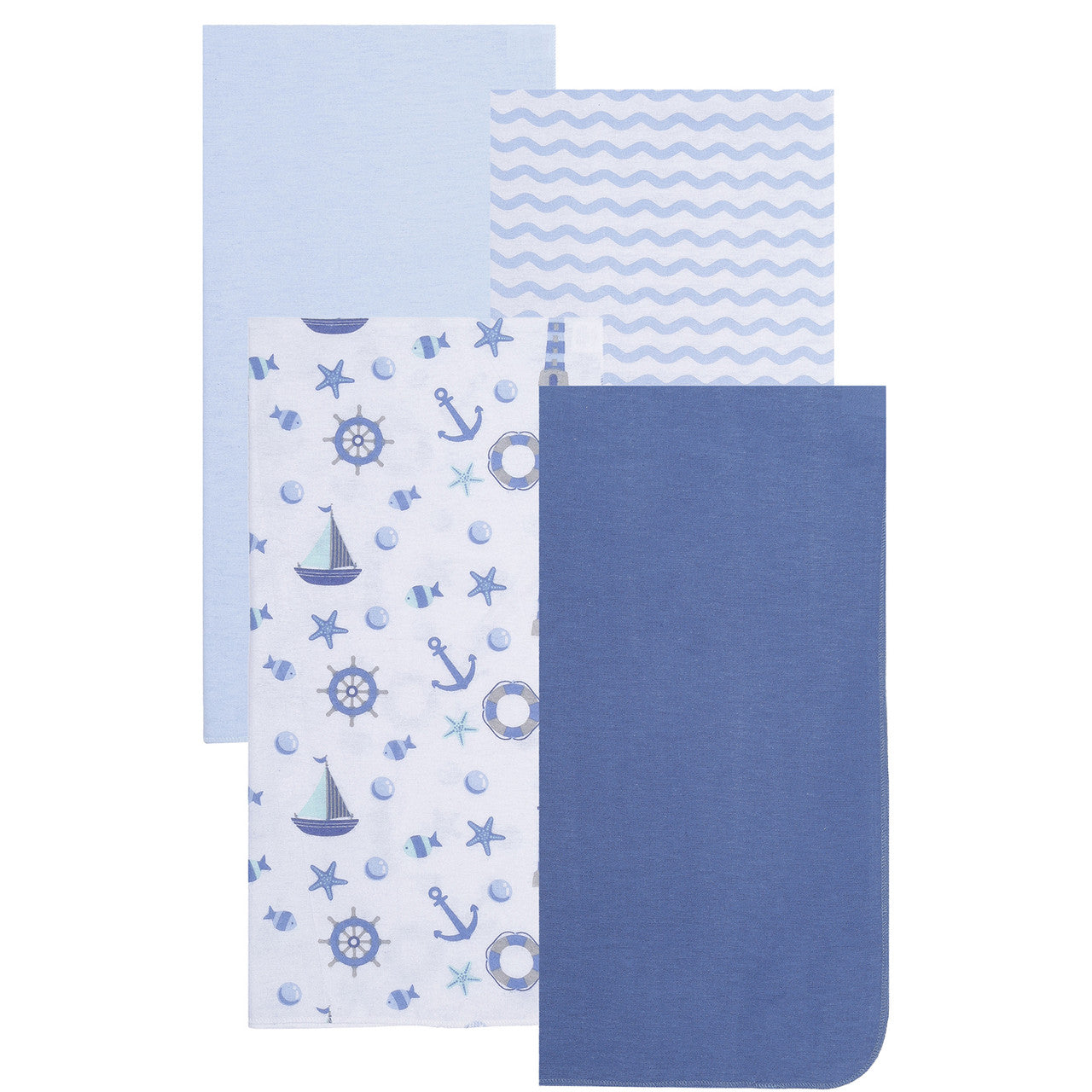 EVERYDAY KIDS 4 Pack Flannel Receiving Baby Blanket Set - Nautical/Wavy Stripes