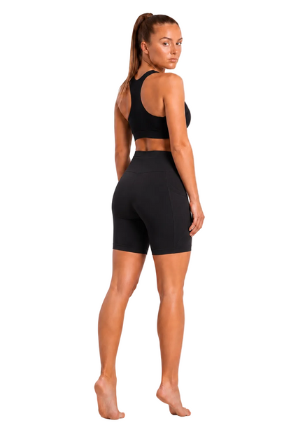 New York Laundry Women's 7-Inch High-Waisted Biker Shorts with Side Pockets, Jet Black
