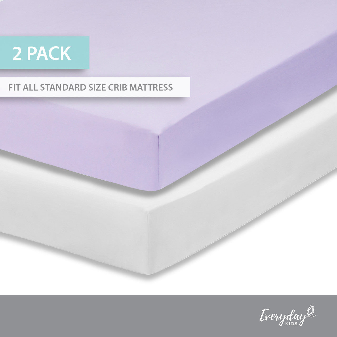 Everyday Kids 2-Pack Fitted Crib Sheets - White/Lavender