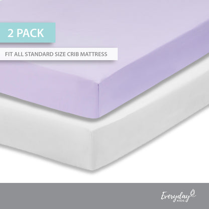 Everyday Kids 2-Pack Fitted Crib Sheets - White/Lavender