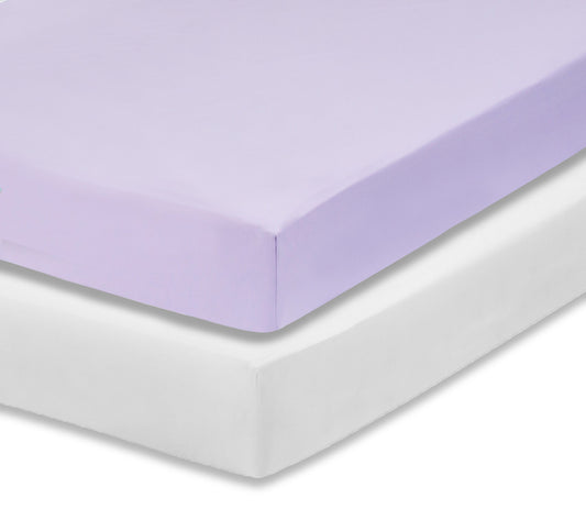 Everyday Kids 2-Pack Fitted Crib Sheets - White/Lavender