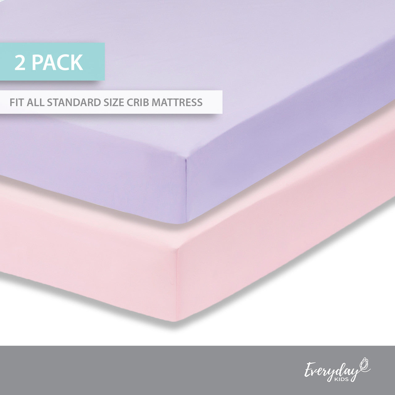 Everyday Kids 2-Pack Fitted Crib Sheets - Lavender/Pink