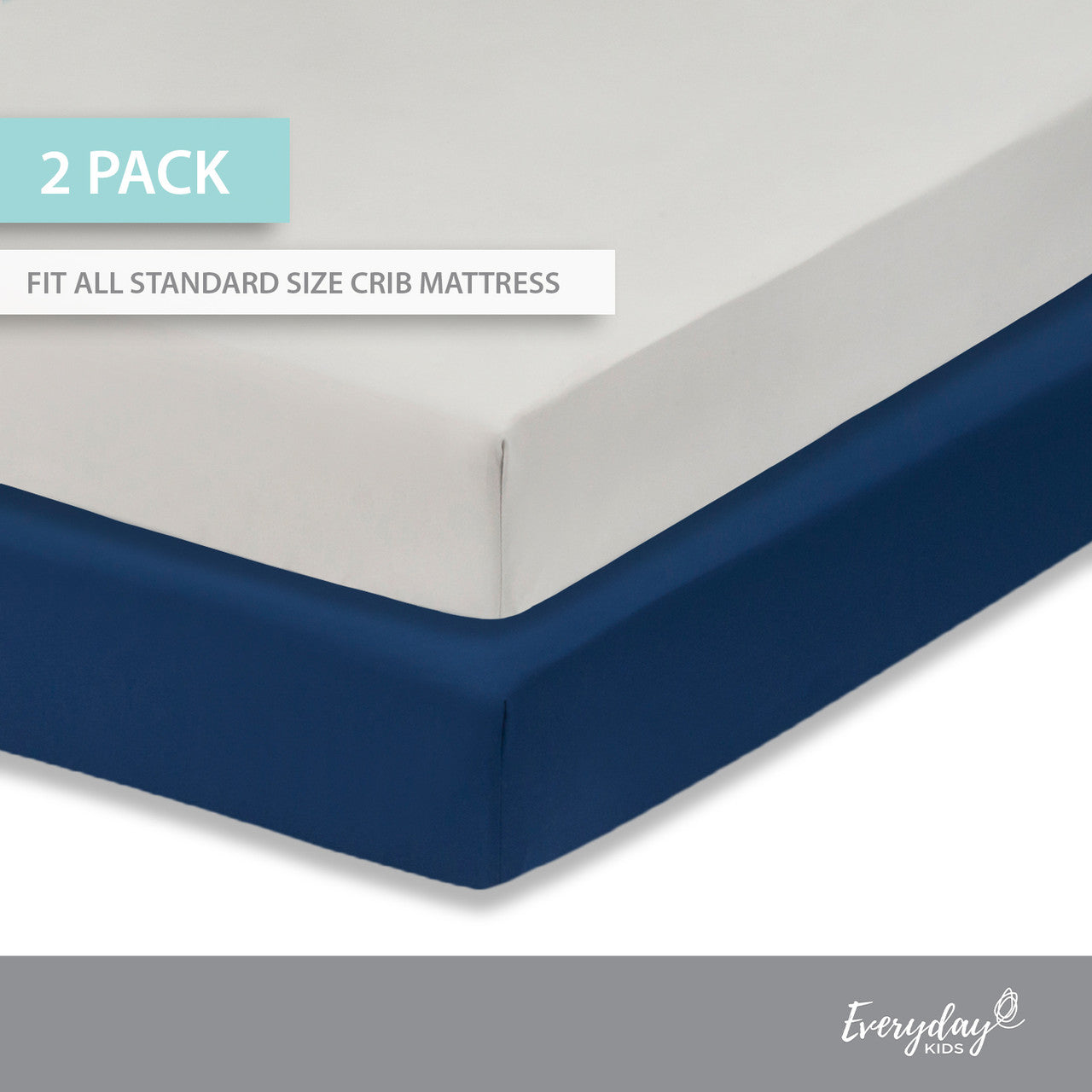 Everyday Kids 2-Pack Fitted Crib Sheets - Navy/Gray