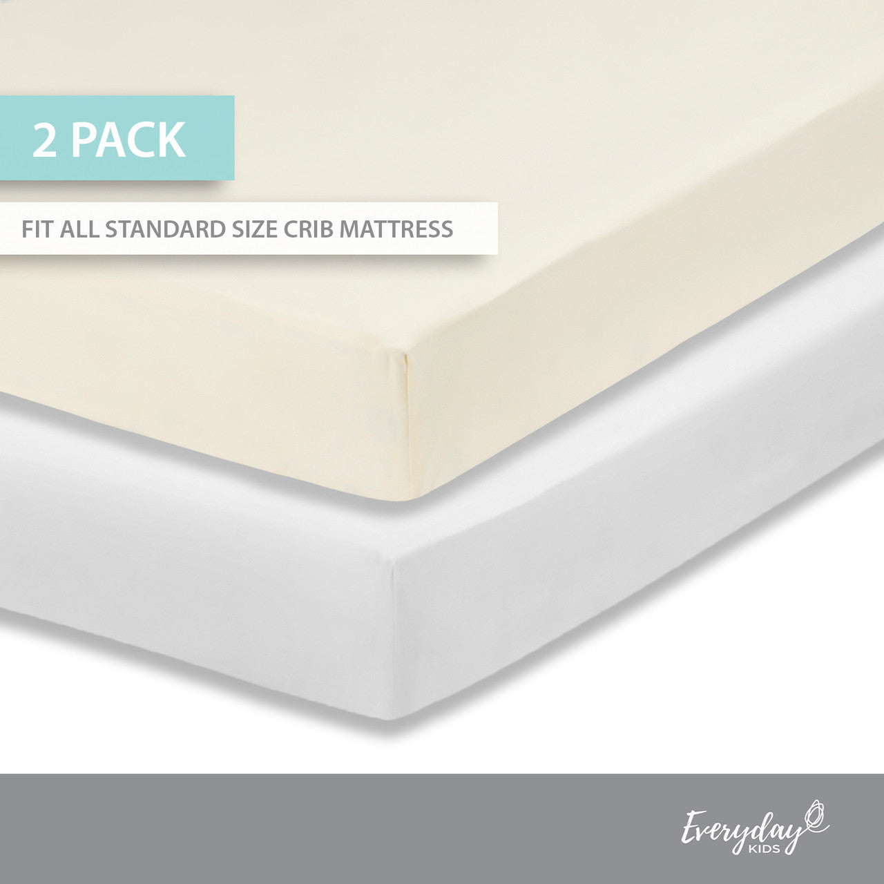Everyday Kids 2-Pack Fitted Crib Sheets - White/Beige