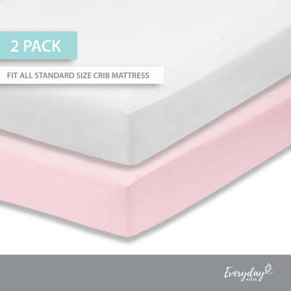 Everyday Kids 2-Pack Fitted Crib Sheets - Pink/White