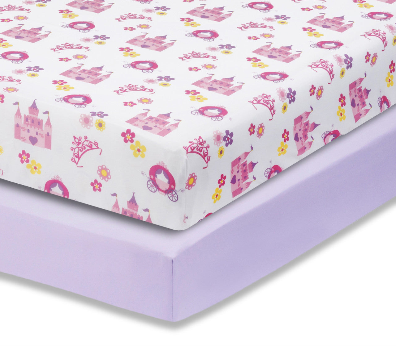 Everyday Kids 2 Pack Fitted Girls Crib Sheet - Princess/Lavender