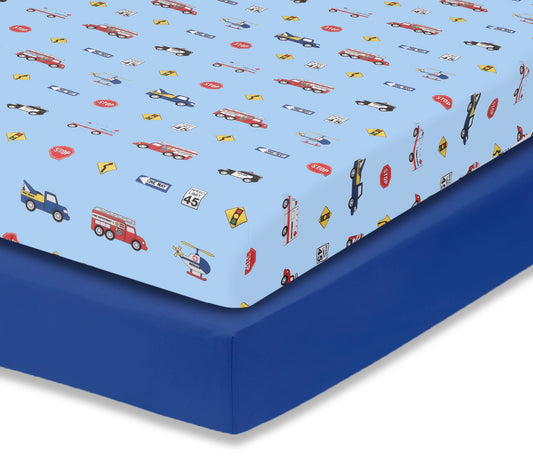 Everyday Kids 2 Pack Fitted Boys Crib Sheet - Rescue/Blue