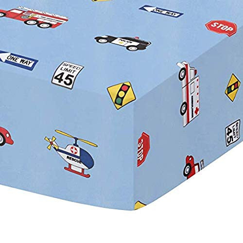 Everyday Kids 2 Pack Fitted Boys Crib Sheet - Rescue/Blue