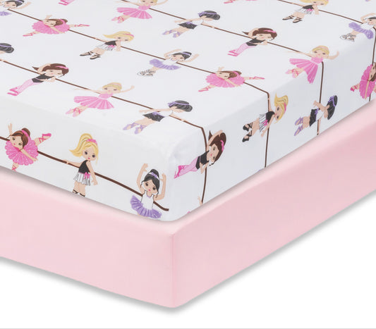 Everyday Kids 2 Pack Fitted Girls Crib Sheet -Ballerina/Pink