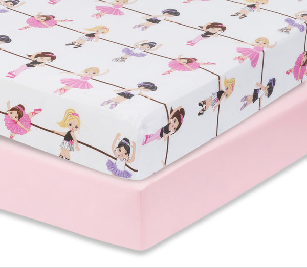 Everyday Kids 2 Pack Fitted Girls Crib Sheet -Ballerina/Pink