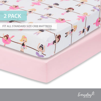 Everyday Kids 2 Pack Fitted Girls Crib Sheet -Ballerina/Pink