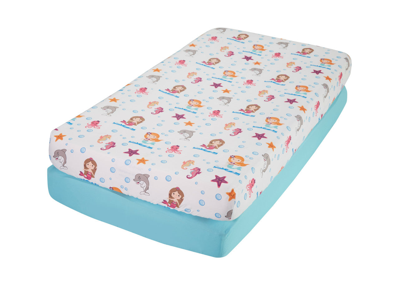Everyday Kids 2 Pack Fitted Girls Crib Sheet - Mermaid/Aqua