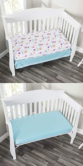 Everyday Kids 2 Pack Fitted Girls Crib Sheet - Mermaid/Aqua