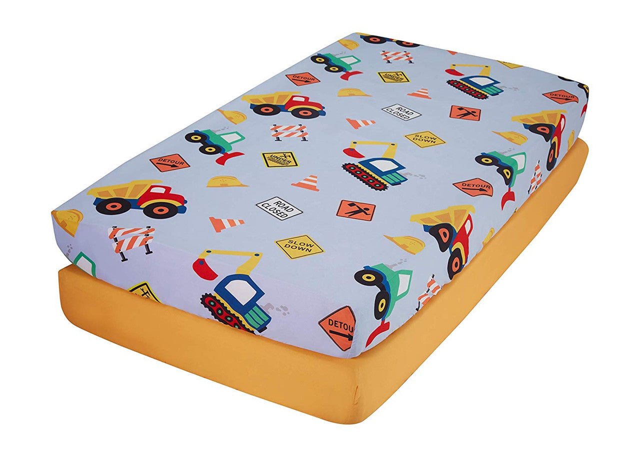 EVERYDAY KIDS 2 Pack Fitted Boys Crib Sheet - Construction/Gold