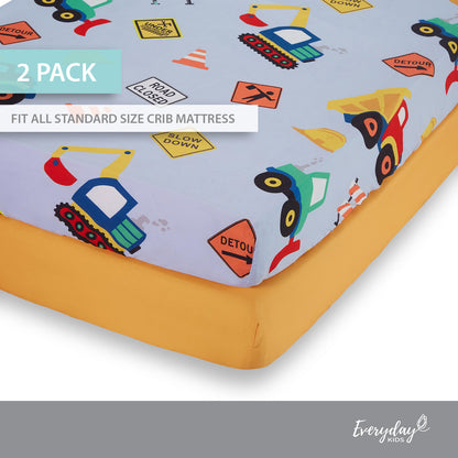 EVERYDAY KIDS 2 Pack Fitted Boys Crib Sheet - Construction/Gold