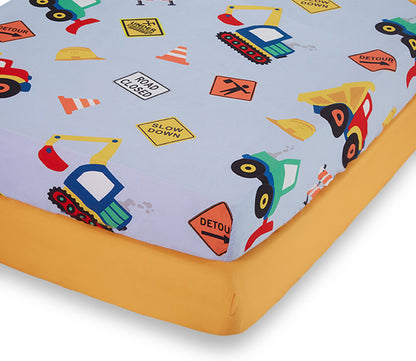 EVERYDAY KIDS 2 Pack Fitted Boys Crib Sheet - Construction/Gold