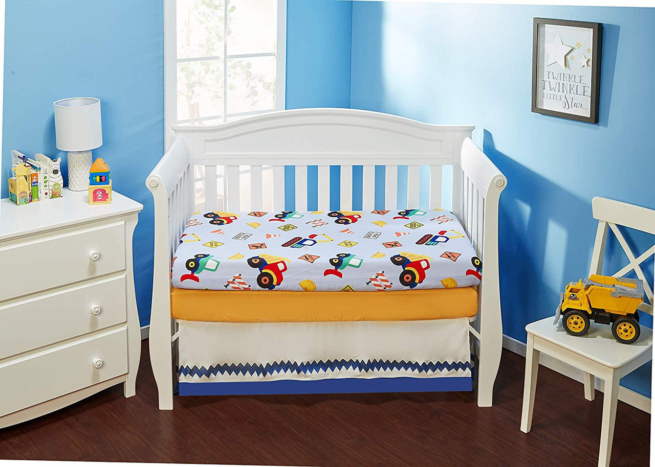 EVERYDAY KIDS 2 Pack Fitted Boys Crib Sheet - Construction/Gold