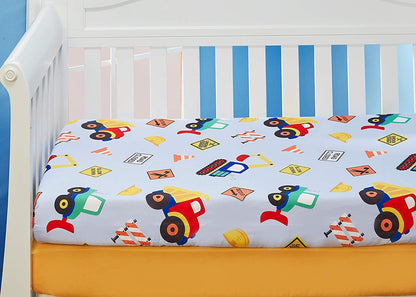 EVERYDAY KIDS 2 Pack Fitted Boys Crib Sheet - Construction/Gold
