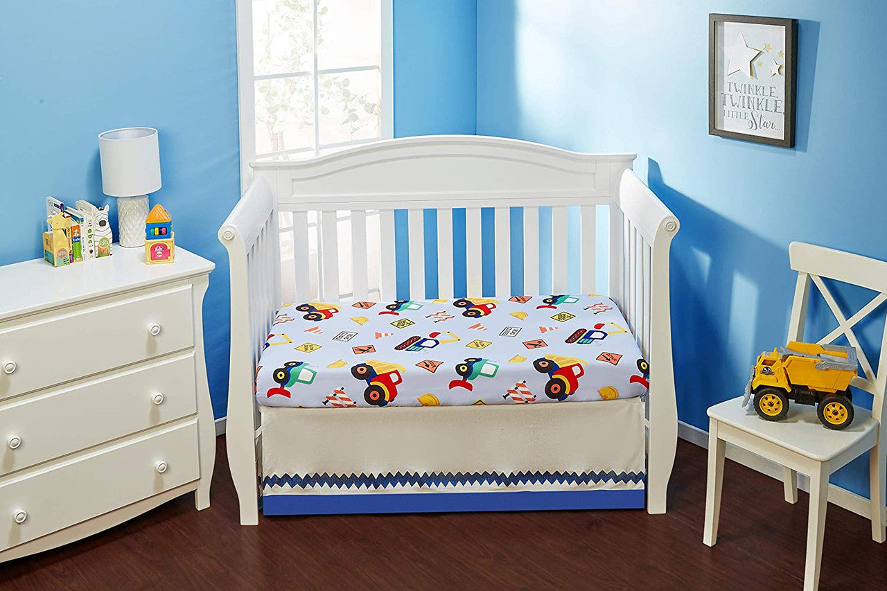 EVERYDAY KIDS 2 Pack Fitted Boys Crib Sheet - Construction/Gold