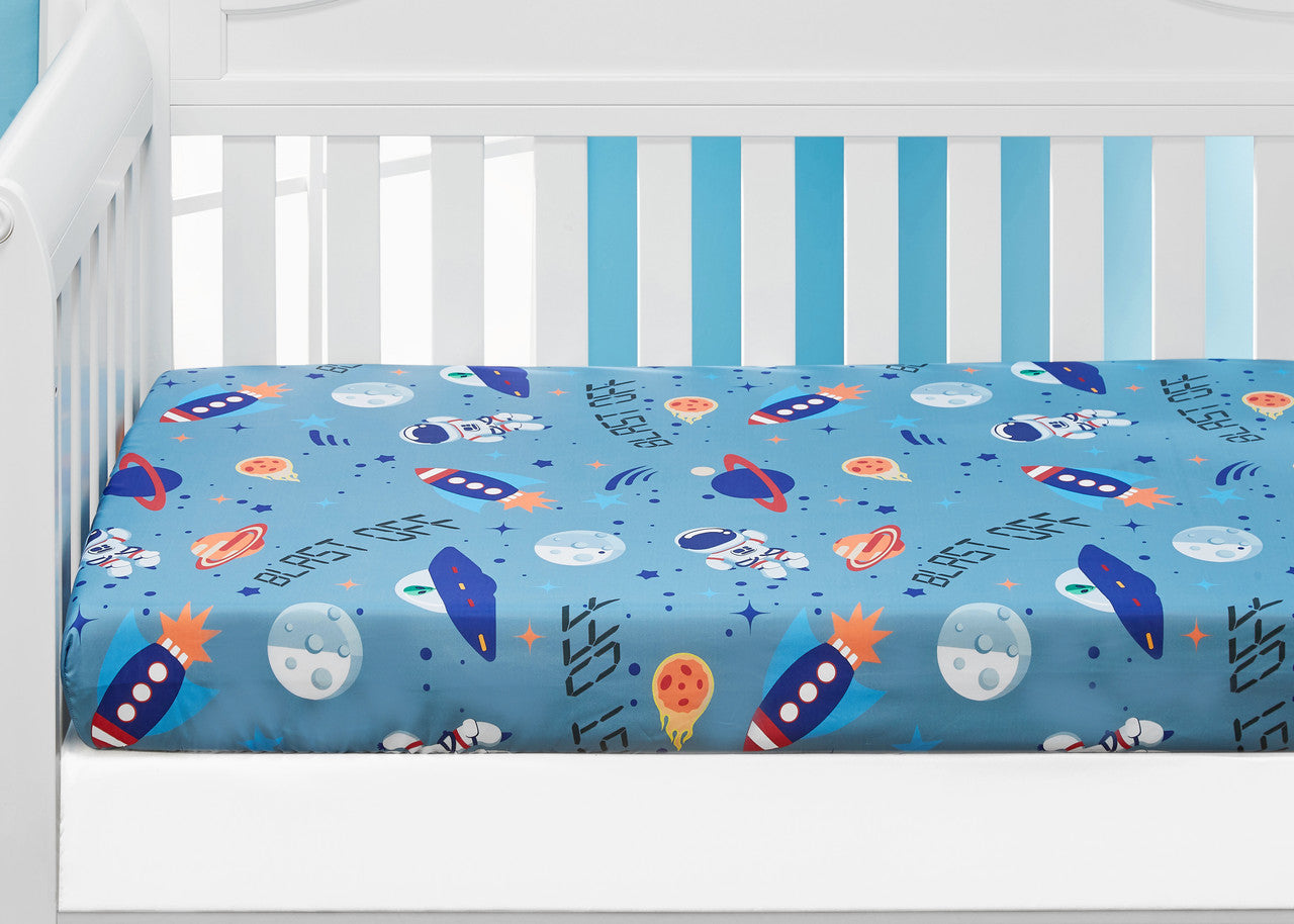 EVERYDAY KIDS 2-Pack Fitted Boys Crib Sheet - Space/White