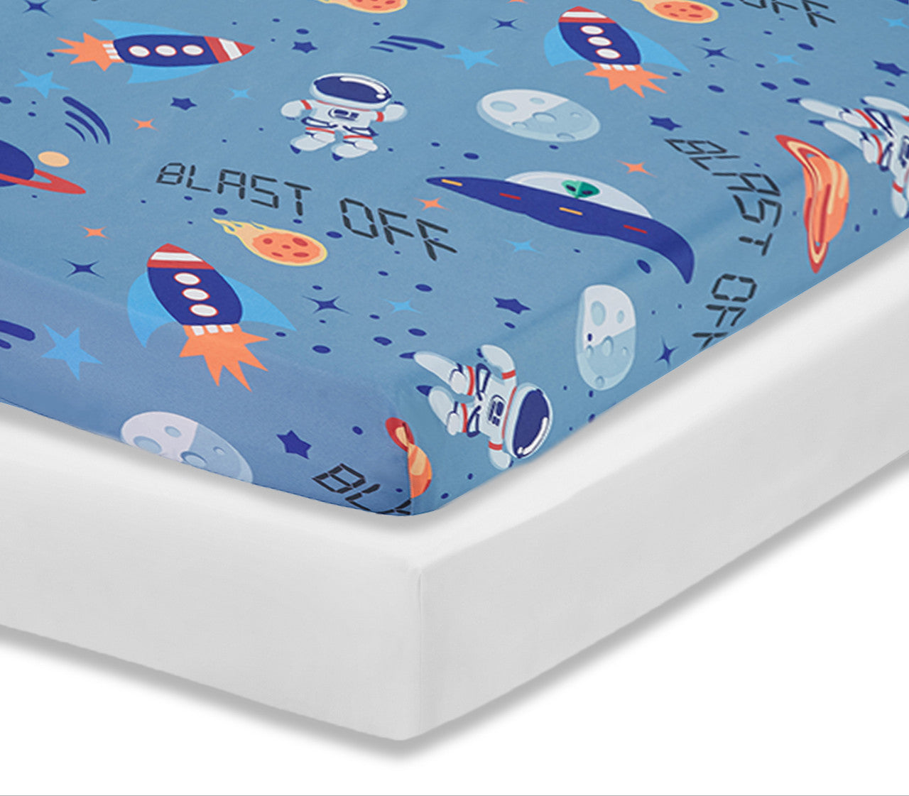 EVERYDAY KIDS 2-Pack Fitted Boys Crib Sheet - Space/White
