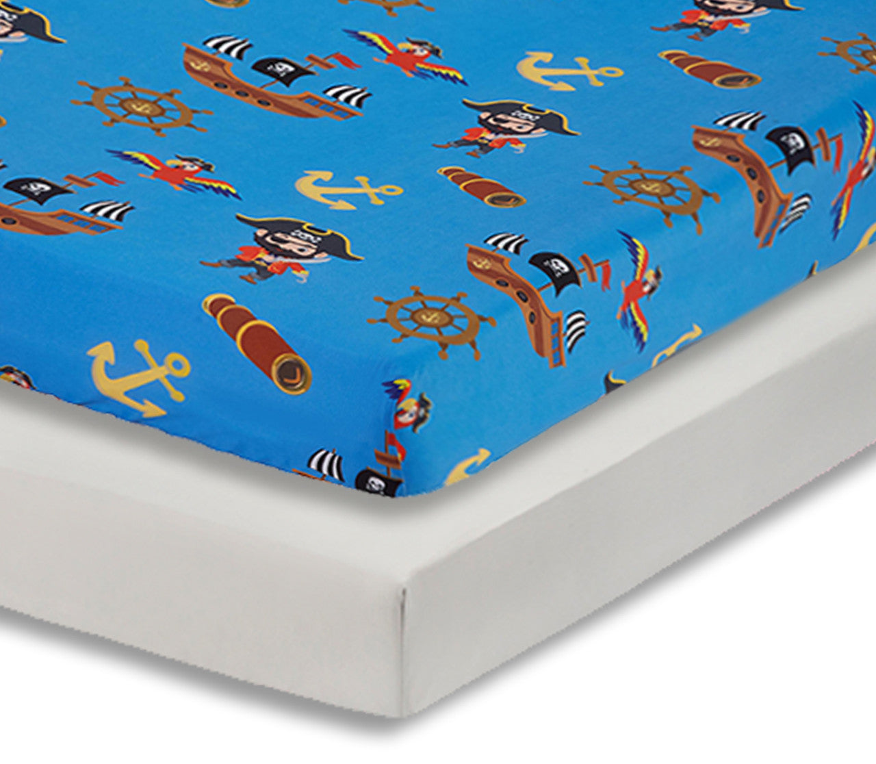 EVERYDAY KIDS 2 Pack Fitted Boys Crib Sheet - Pirates/Grey