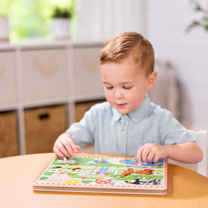 Melissa & Doug Old MacDonald’s Farm Song Puzzle, 8-Piece Wooden Peg Puzzle with Light-Activated Sounds, Musical Learning Toy for Toddlers Ages 2+