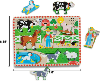 Melissa & Doug Old MacDonald’s Farm Song Puzzle, 8-Piece Wooden Peg Puzzle with Light-Activated Sounds, Musical Learning Toy for Toddlers Ages 2+