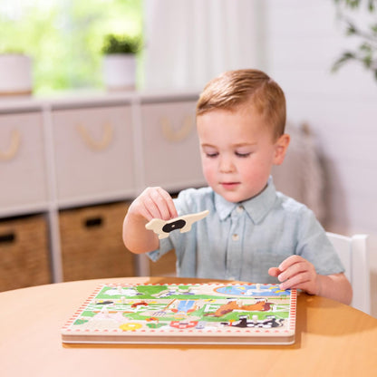 Melissa & Doug Old MacDonald’s Farm Song Puzzle, 8-Piece Wooden Peg Puzzle with Light-Activated Sounds, Musical Learning Toy for Toddlers Ages 2+