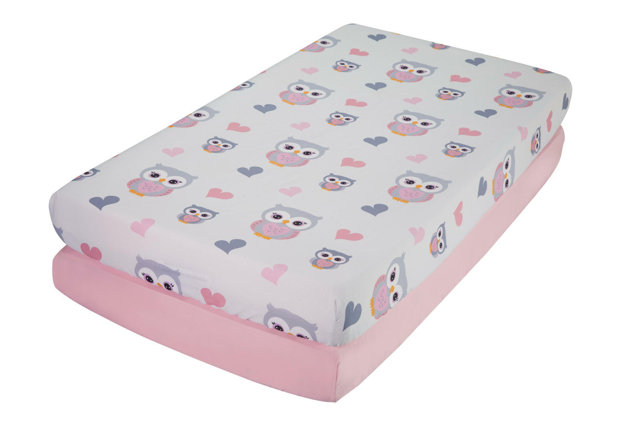 EVERYDAY KIDS 2 Pack Fitted Girls Crib Sheet - Sweet Owls/Pink