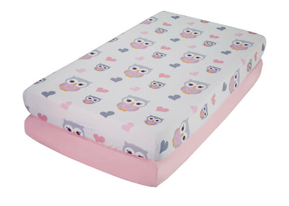 EVERYDAY KIDS 2 Pack Fitted Girls Crib Sheet - Sweet Owls/Pink