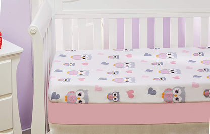EVERYDAY KIDS 2 Pack Fitted Girls Crib Sheet - Sweet Owls/Pink