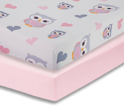 EVERYDAY KIDS 2 Pack Fitted Girls Crib Sheet - Sweet Owls/Pink
