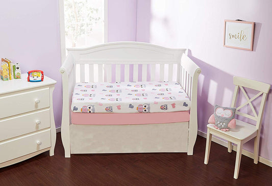 EVERYDAY KIDS 2 Pack Fitted Girls Crib Sheet - Sweet Owls/Pink