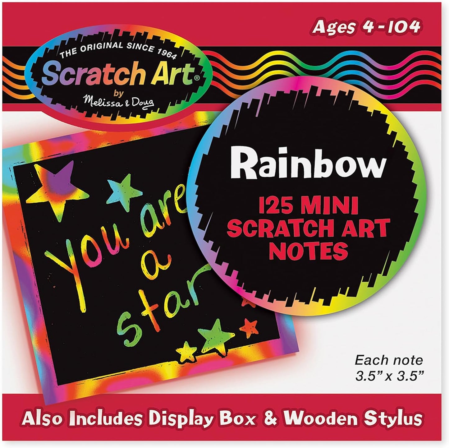 Melissa & Doug Scratch Art Rainbow Mini Notes, 125 Count with Wooden Stylus, Scratch-Off Drawing Activity for Kids