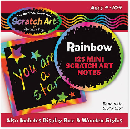 Melissa & Doug Scratch Art Rainbow Mini Notes, 125 Count with Wooden Stylus, Scratch-Off Drawing Activity for Kids