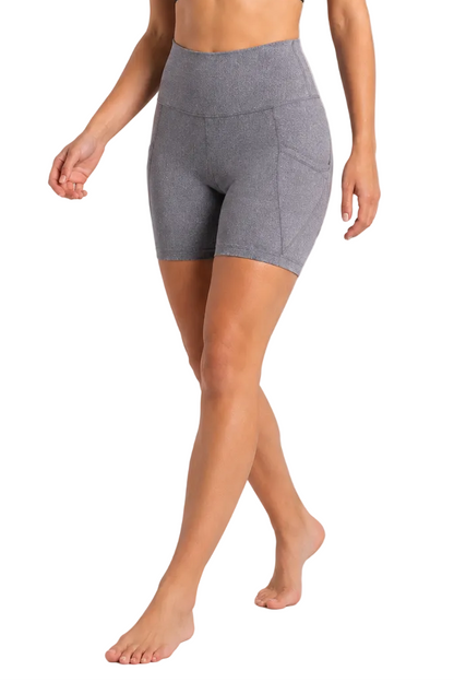 New York Laundry Women's 7-Inch High-Waisted Biker Shorts with Side Pockets, Heather Grey