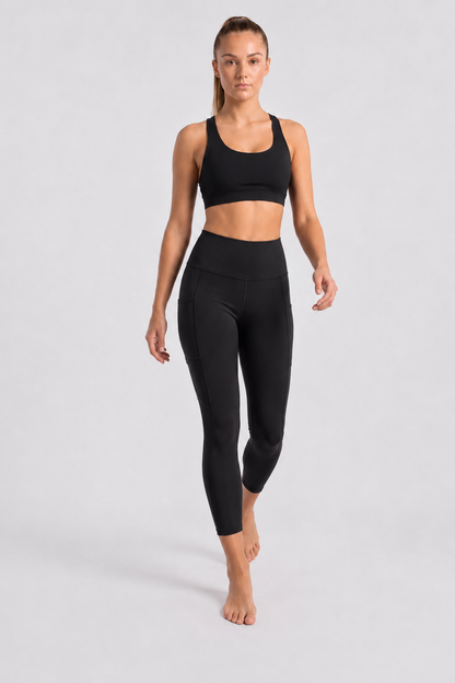 New York Laundry Women's High-Waisted Full Length Leggings with Side Pockets, Jet Black