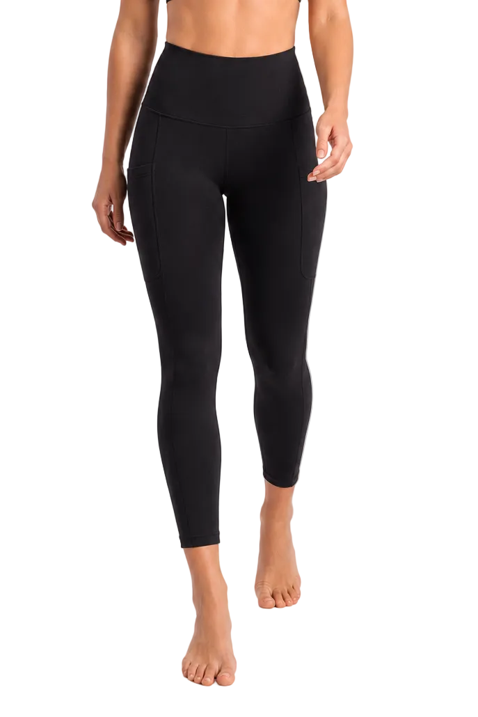 New York Laundry Women's 7/8 High-Waisted Leggings with Side Pockets, Jet Black