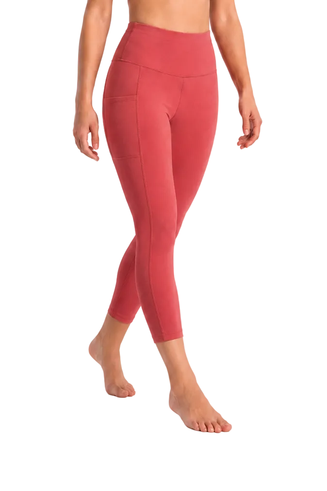 New York Laundry Women's 7/8 High-Waisted Leggings with Side Pockets, Coral Pink / Dusty Rose
