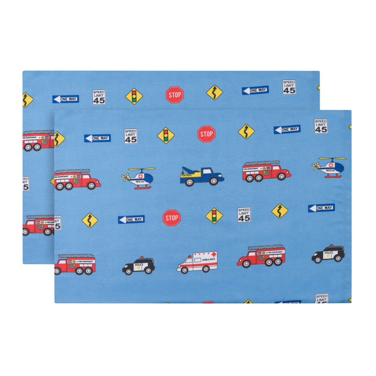 EVERYDAY KIDS 2-Pack Toddler Travel Pillowcases - Fire, Police and Rescue