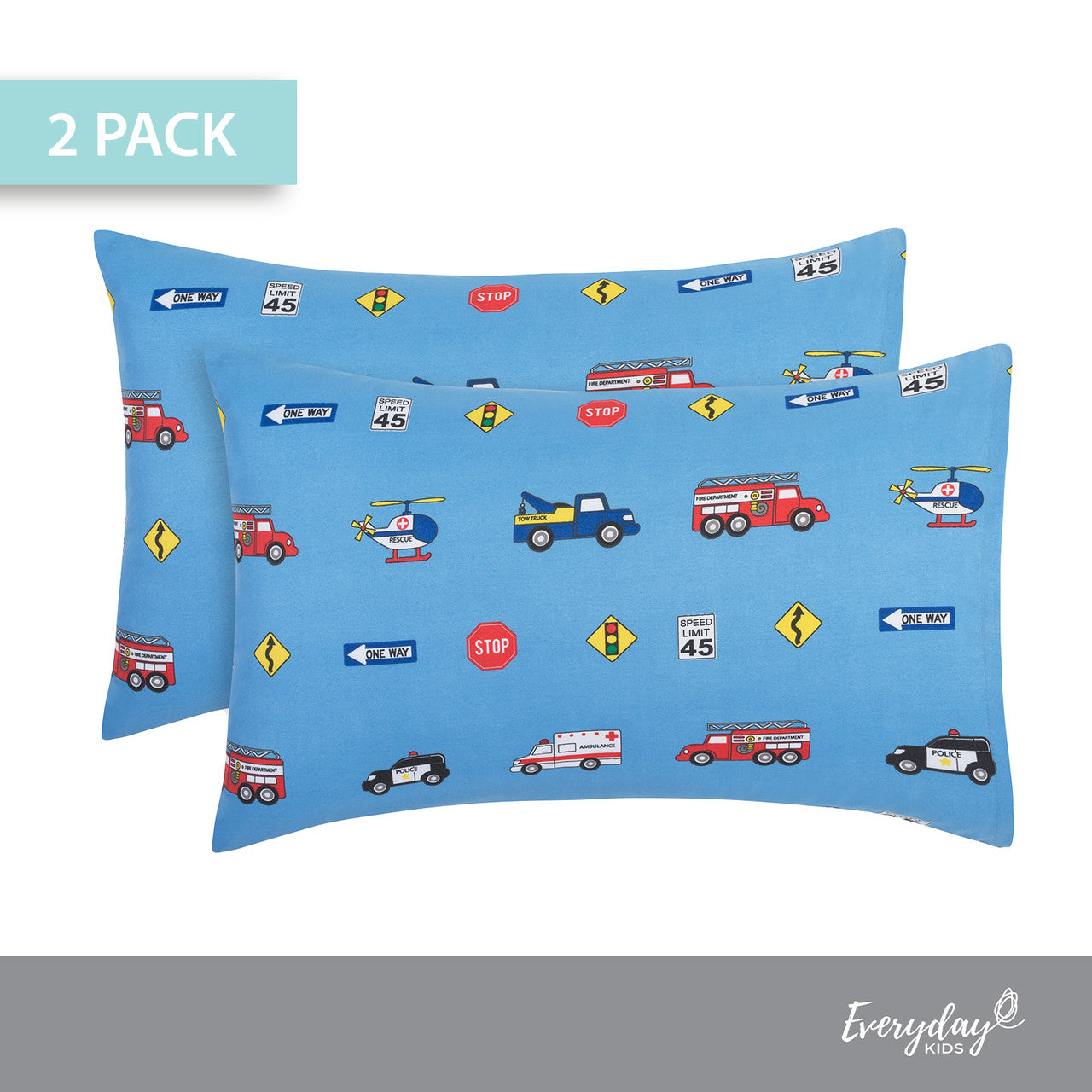 EVERYDAY KIDS 2-Pack Toddler Travel Pillowcases - Fire, Police and Rescue
