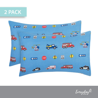 EVERYDAY KIDS 2-Pack Toddler Travel Pillowcases - Fire, Police and Rescue